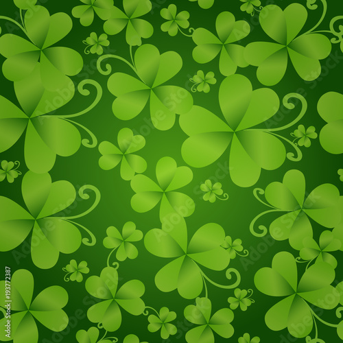 Traditional Irish Background, Clover Leaves Ornament Green Seamless Pattern Vector Illustration