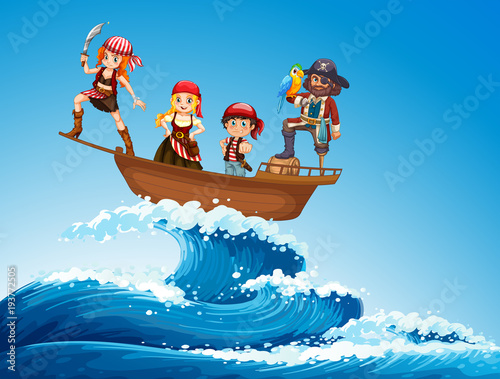 Pirates on ship in the sea