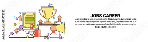 Jobs Career Development Business Concept Horizontal Banner With Copy Space Flat Vector Illustration