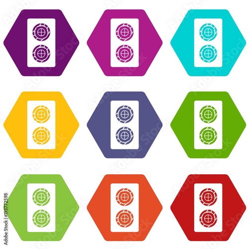 Fish roll icon set color hexahedron