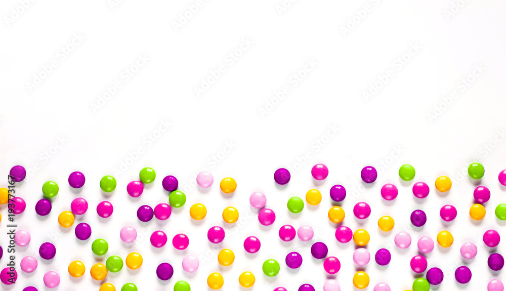 Birthday party background with multicolored candy