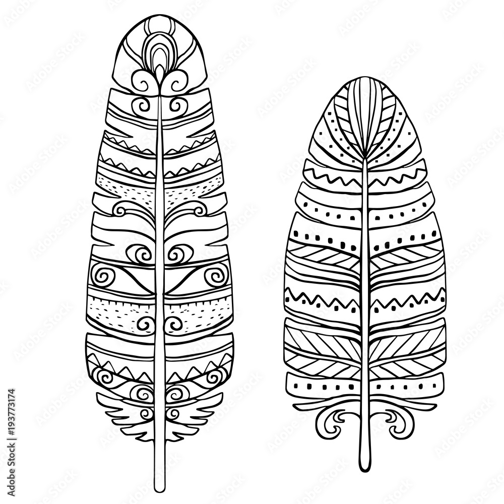Hand drawn bird black tribal feathers Hand drawn bird black tribal feathers