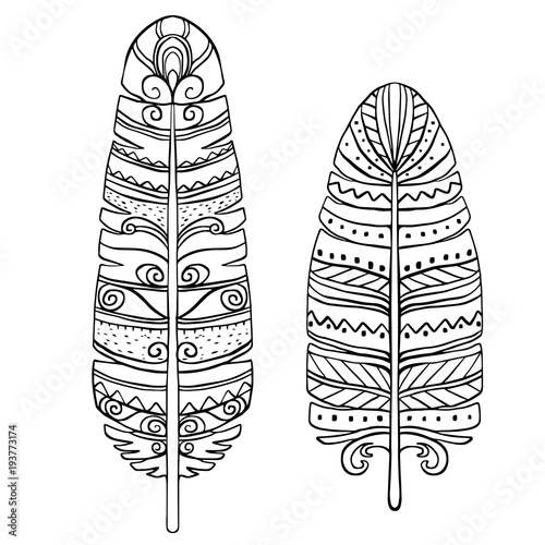 Hand drawn bird black tribal feathers