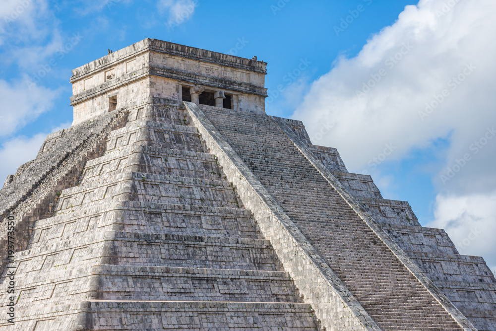 Zoom of the pyramid of Chichen Itza Mayan ancient ruins in Yucatan, Mexico Zoom of the pyramid of Chichen Itza Mayan ancient ruins in Yucatan, Mexico