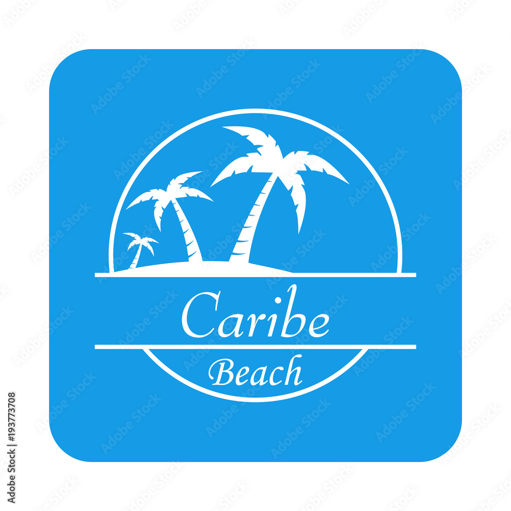 Icono plano Caribe Beach en cuadrado azul