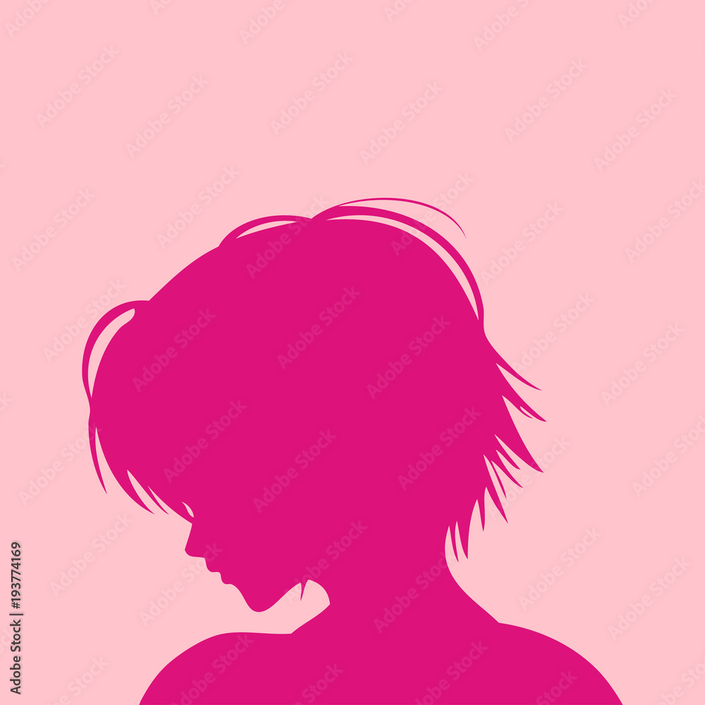 Icono plano cabeza mujer de perfil en fondo rosa