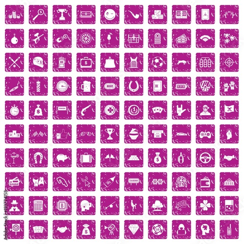 100 gambling icons set grunge pink