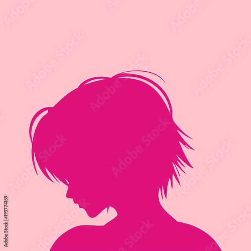 Icono plano cabeza mujer de perfil en fondo rosa © teracreonte