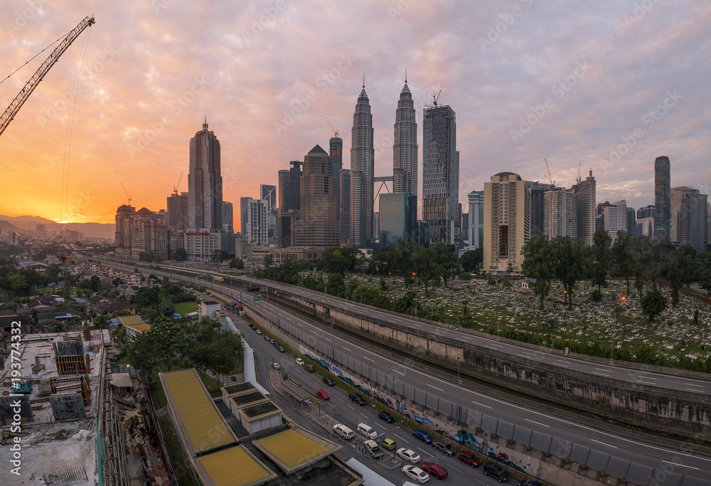Fototapeta premium Kuala Lumpur urban and rural cityscape at sunrise, Malaysia