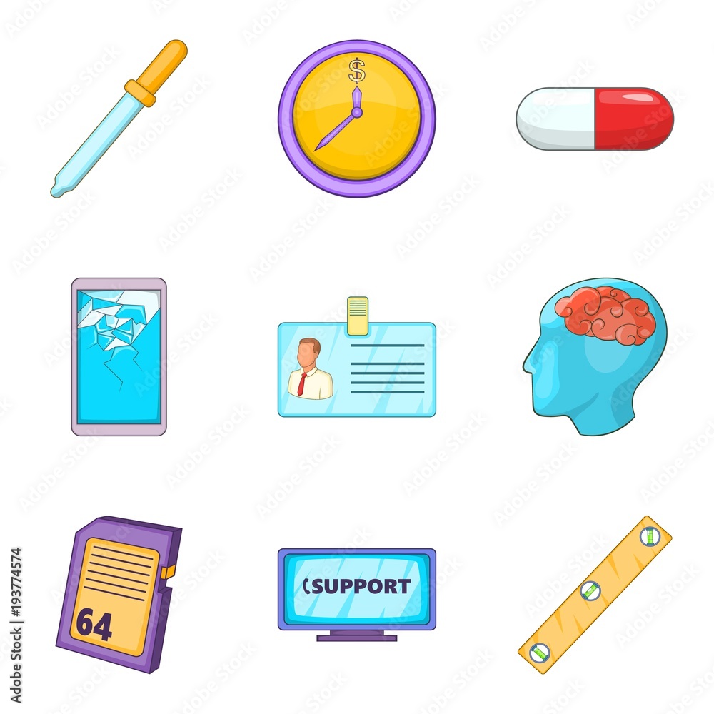 Entrepreneurship support icons set, cartoon style Entrepreneurship support icons set, cartoon style