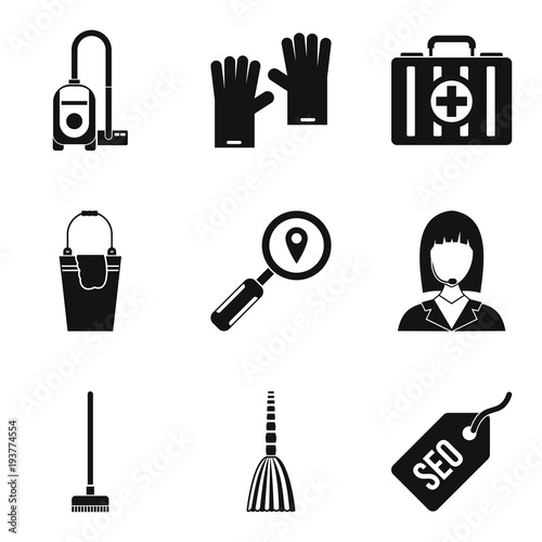 Cleaning room icons set, simple style