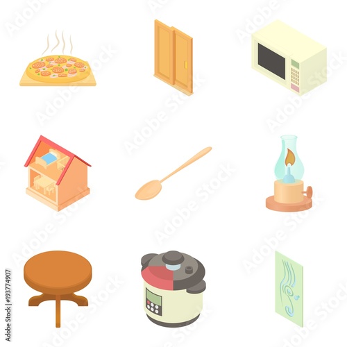 Residental icons set, cartoon style
