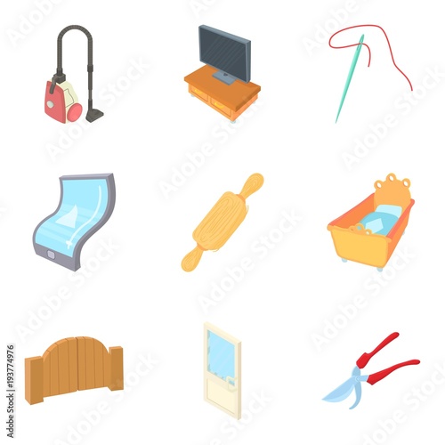 Dwelling house icons set, cartoon style