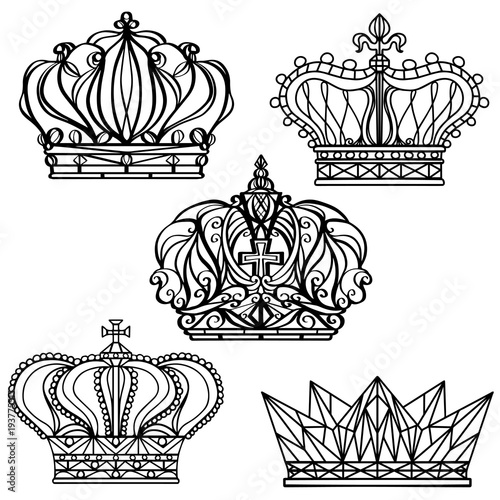 Hand drawn royalty crown set, black lines