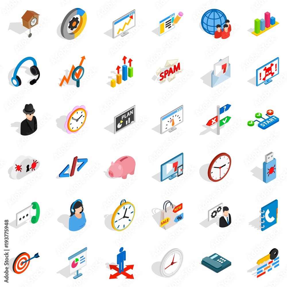 Working surface icons set, isometric style Working surface icons set, isometric style