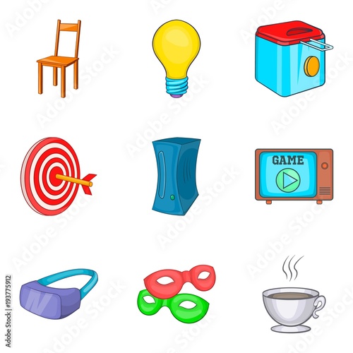 Property icons set, cartoon style