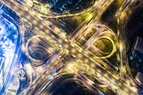 Night traffic aerial view vehicle light movement junction