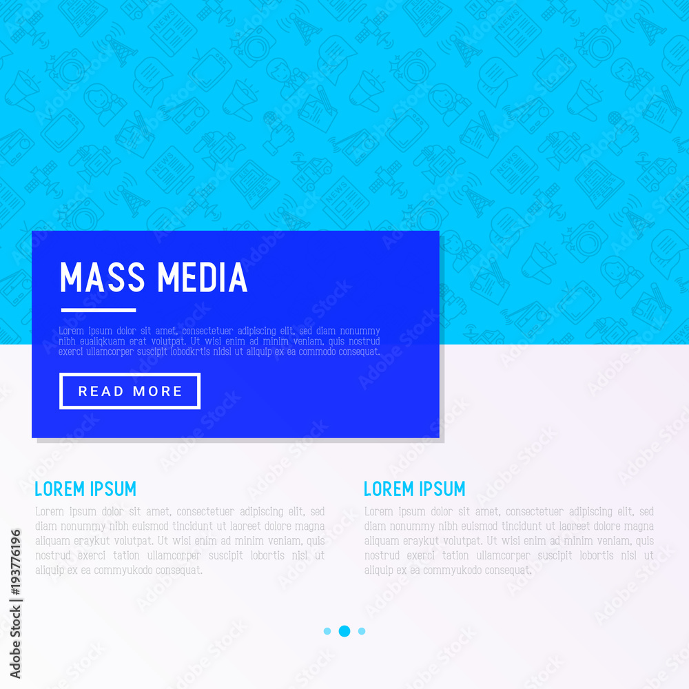 Mass media concept with thin line icons: journalist, newspaper, article, blog, report, radio, internet, interview, video, photo. Modern vector illustration for banner, print media, web page.