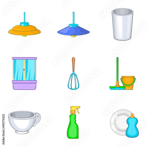 Personal room icons set, cartoon style