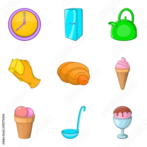 Household goods icons set, cartoon style