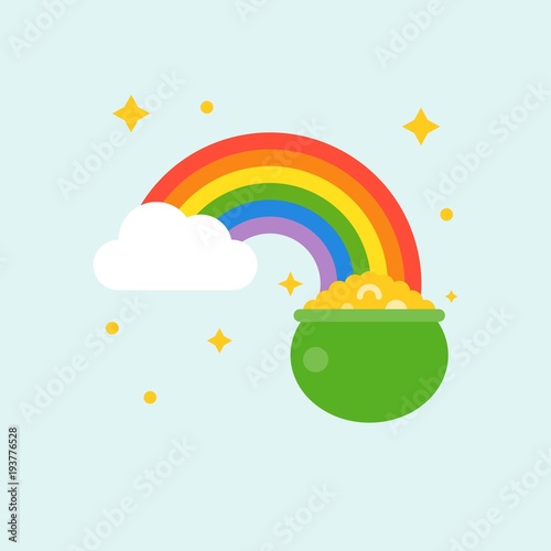 pot of gold at end of rainbow , st patrick's day flat design icon