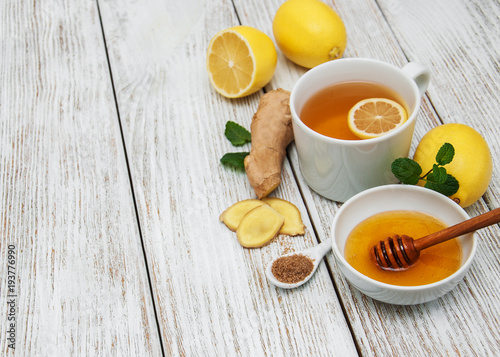 Cup of tea with lemon and ginger