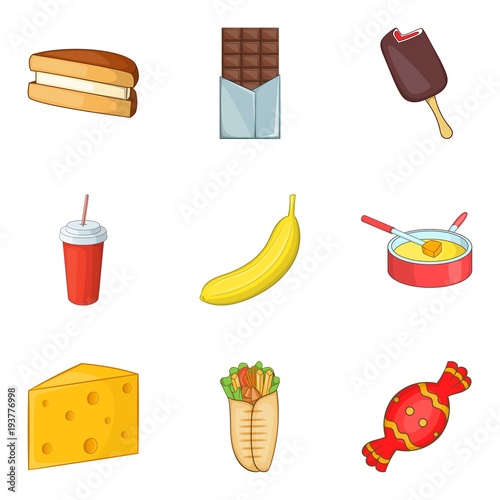 Edible icons set, cartoon style