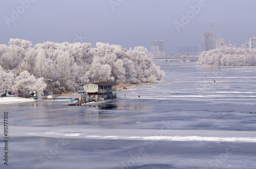 Winter view of Kiev city and the Dnieper river