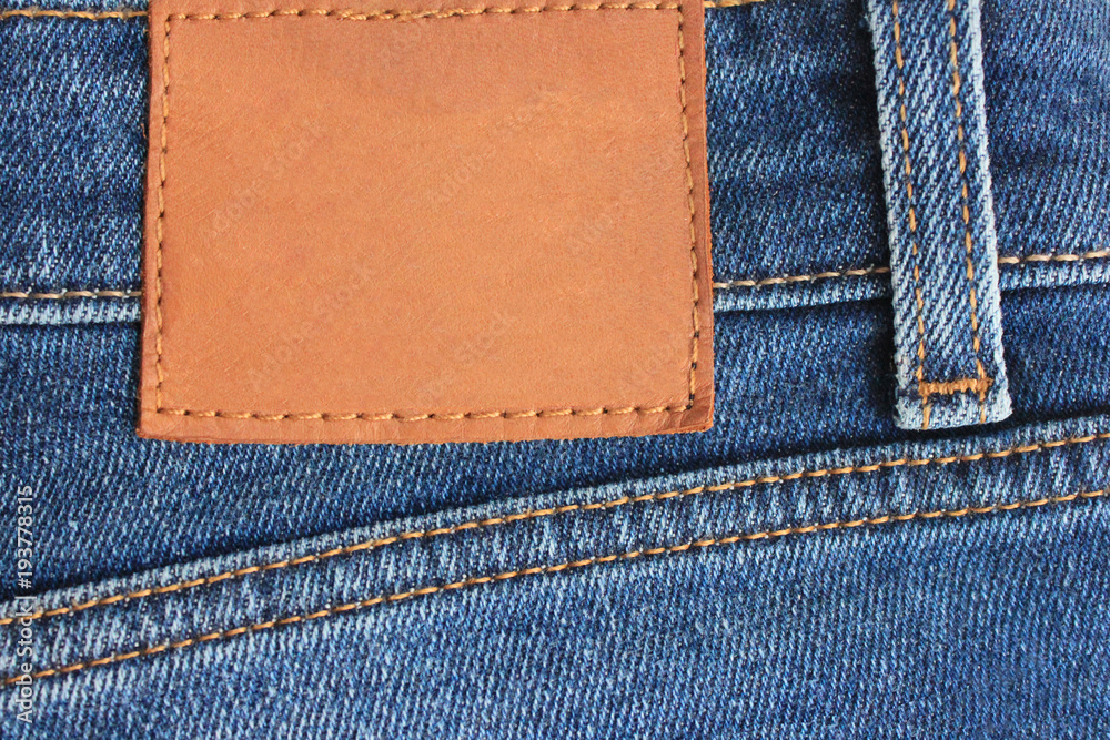 in progress Flight Pathetic Denim Blue Jeans Empty Leather Label on Back Side. Pair of Classic Modern  Style Clothing Blue