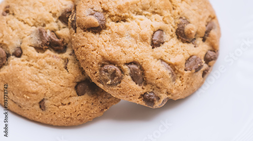 Cookies with chocolate. Color toned. Selective focus.
