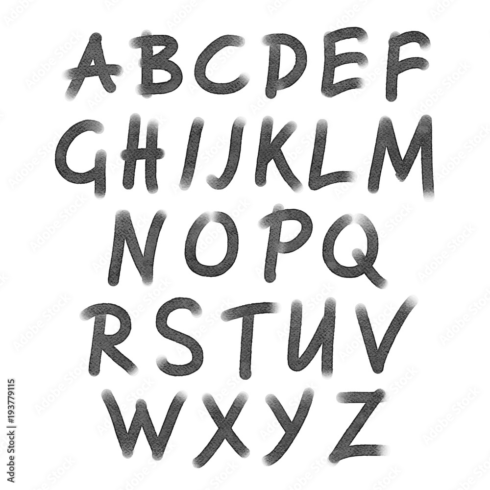 Hand drawn watercolor alphabet, black grunge font, letters Hand drawn watercolor alphabet, black grunge font, letters