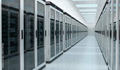 Server room data center interior 3D rendering