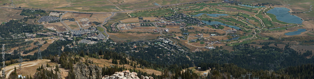 Panoramic view from Top of the World Loop on Teton Village in Wyoming in the USA
