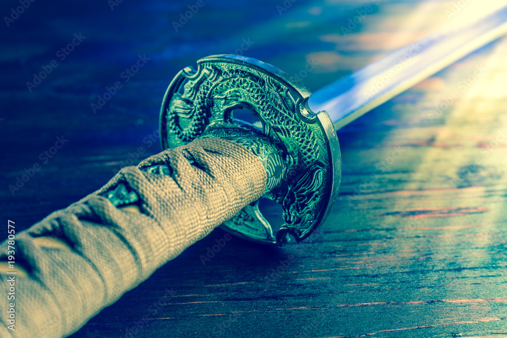 Sword of the samurai. Medieval Japanese weapons. Stock Photo Adobe Stock