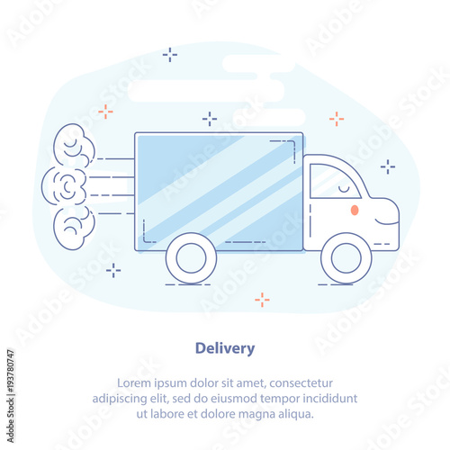 Flat line icon concept of Delivery, or Supply. Carrier delivery truck. Isolated vector illustration. 