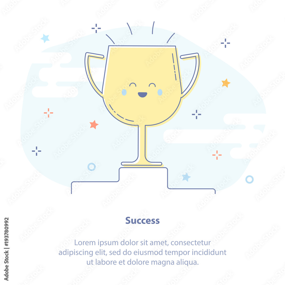 Premium quality icon concept of Success, Winner or Champion. Cup, reward on the pedestal. Flat thin line icon design. Premium quality icon concept of Success, Winner or Champion. Cup, reward on the pedestal. Flat thin line icon design.