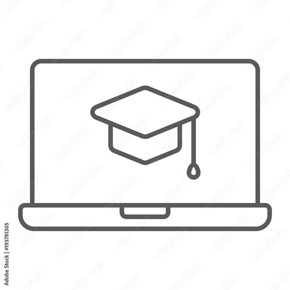 Online Course thin line icon, e learning and education, distance learn sign vector graphics, a linear pattern on a white background, eps 10. Online Course thin line icon, e learning and education, distance learn sign vector graphics, a linear pattern on a white background, eps 10.