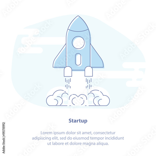 Startup, new business or technology launch. The rocket takes off. Isolated vector illustration