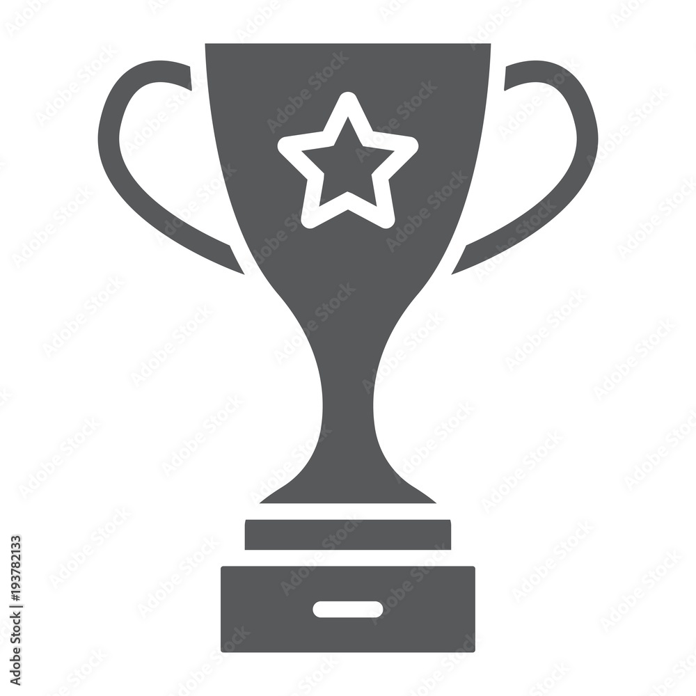 Champion cup award glyph icon, trophy and winner, victory sign vector graphics, a solid pattern on a white background, eps 10. Champion cup award glyph icon, trophy and winner, victory sign vector graphics, a solid pattern on a white background, eps 10.