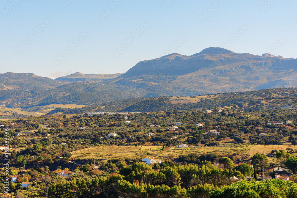 Green landscape among mountains in Andalusia, Spain