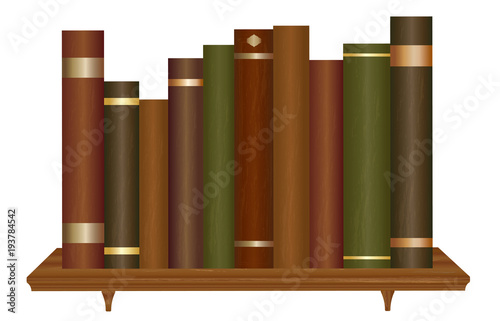 Old books on wooden bookshelf vector