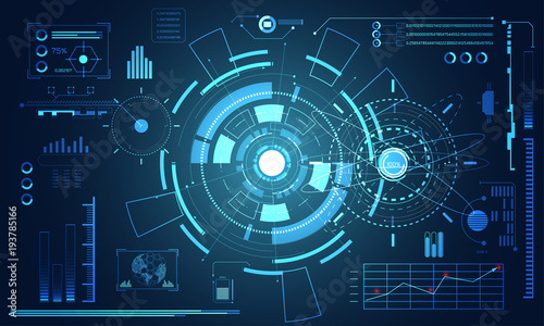 abstract technology ui futuristic concept hud interface hologram elements of digital data chart, communication, computing and circle percent vitality innovation on hi tech future design background