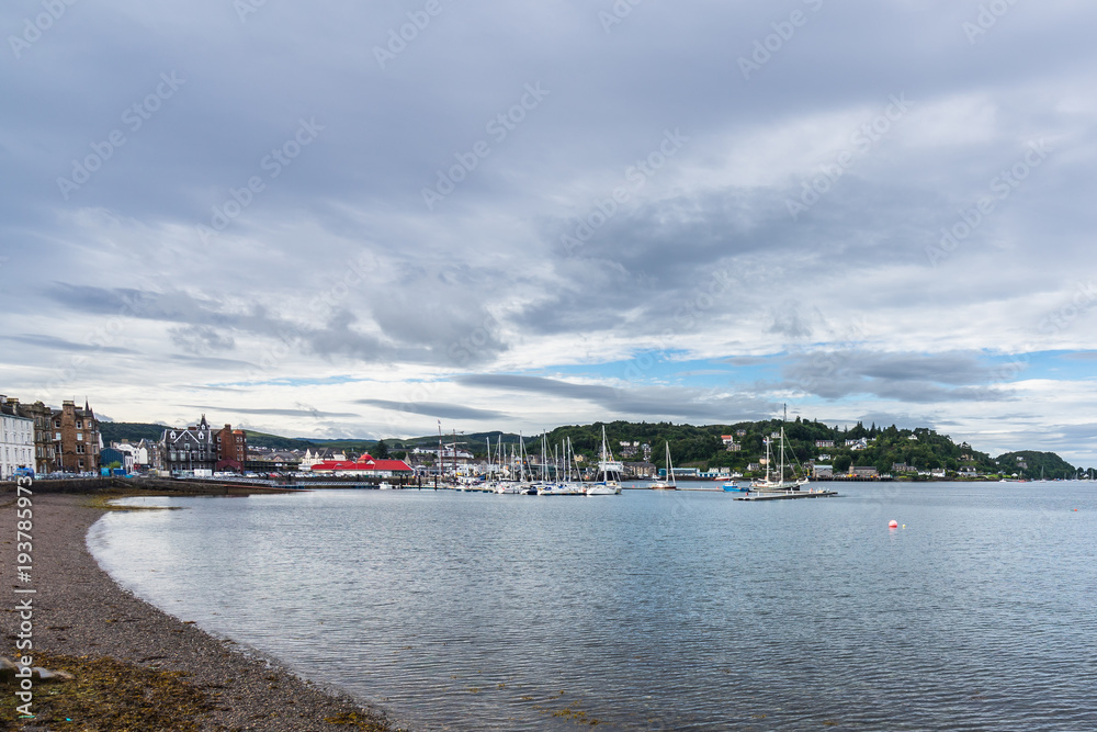 Seascape in Oban, a famours Scottish resort town for seafood and gateway to Mull and other islands.