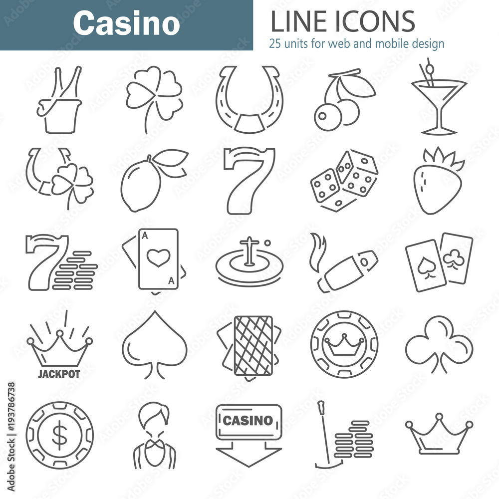 Casino line icons set for web and mobile design
