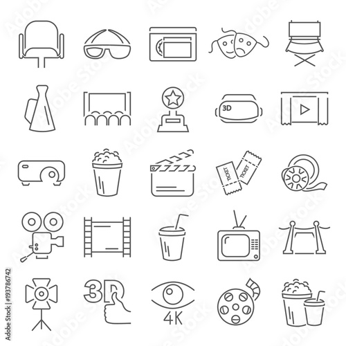 Cinema line icons set for web and mobile design
