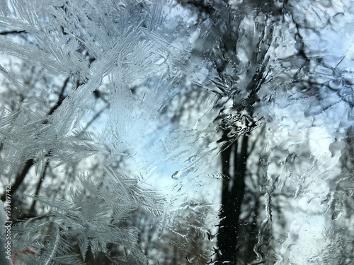 Frozen window with beautiful patterns on it