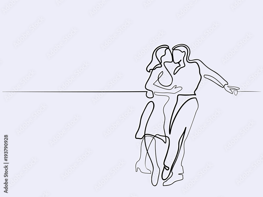 Continuous different wide line drawing. Happy couple kissing. Vector illustration Continuous different wide line drawing. Happy couple kissing. Vector illustration