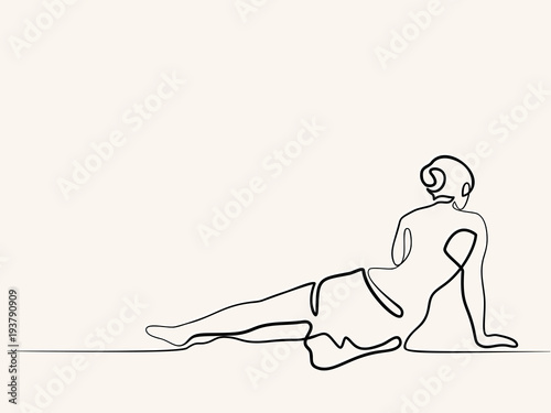 Continuous line drawing different wide. Beautiful woman woman lying on her side. Vector illustration