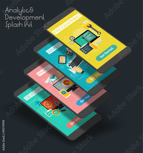 Flat design responsive UI mobile app with 3d mockups