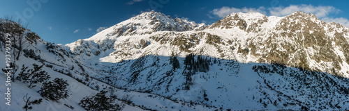 panorama of rocky ridge in winter, tatra mountains